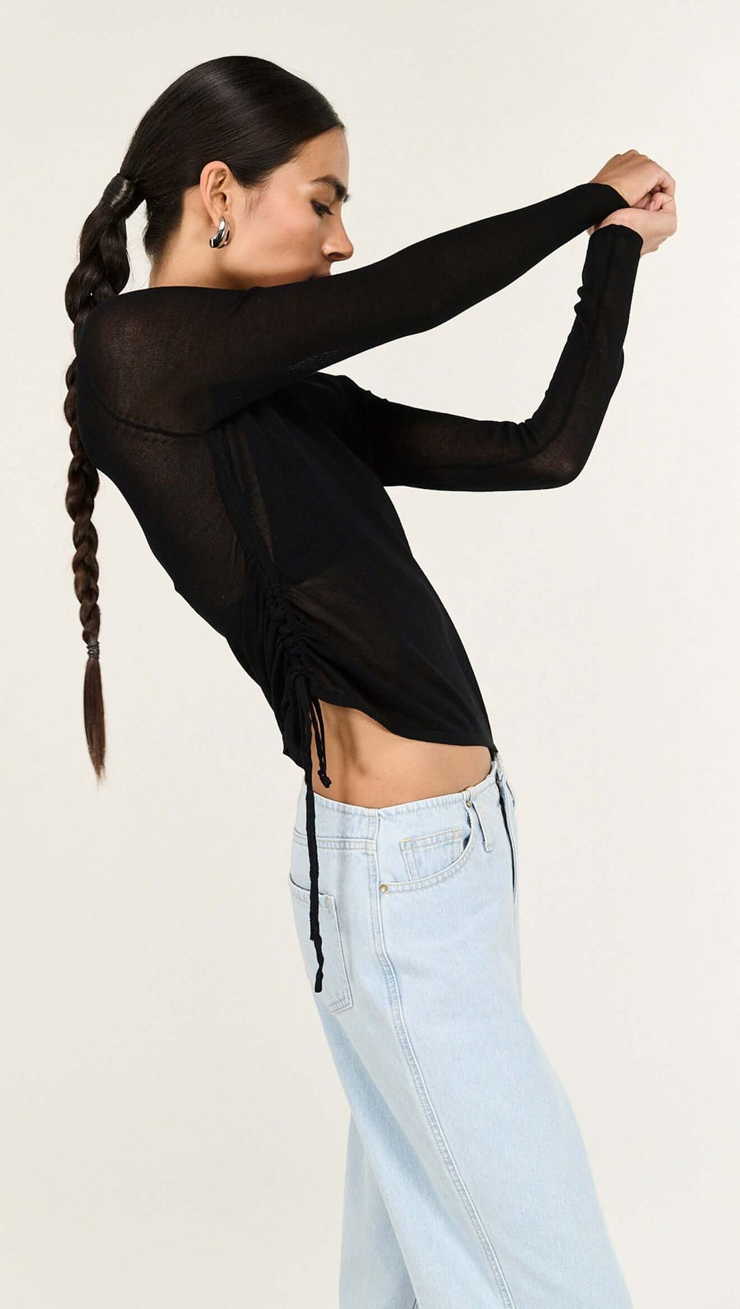 Leni Drawstring Sheer Knit - Black