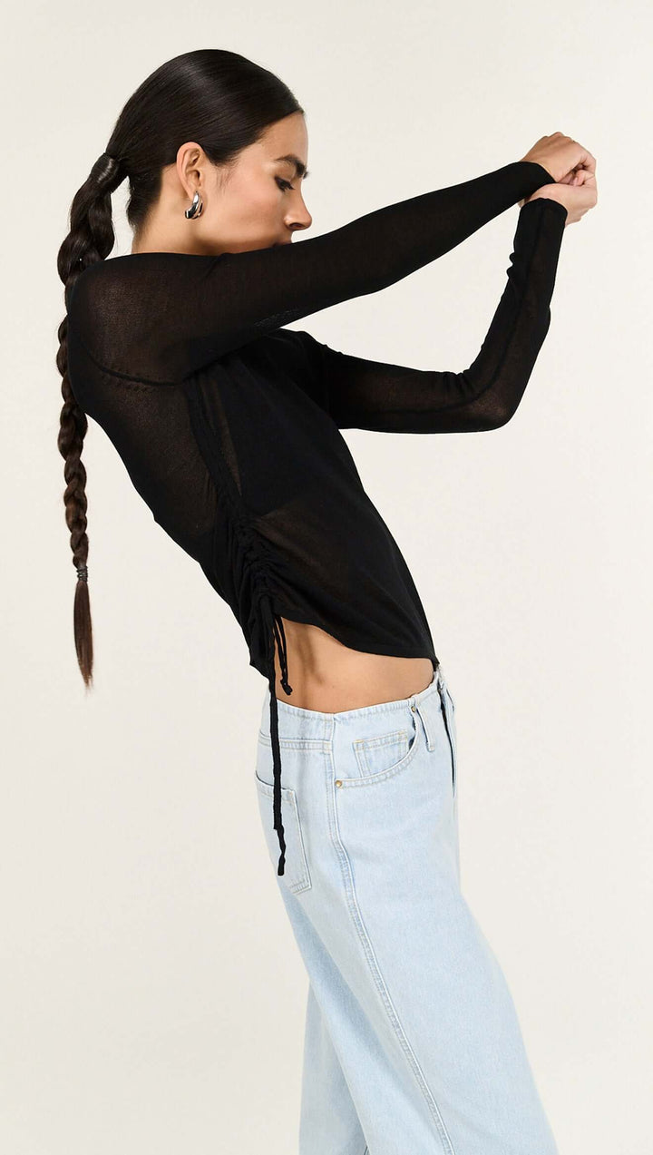 Leni Drawstring Sheer Knit - Black