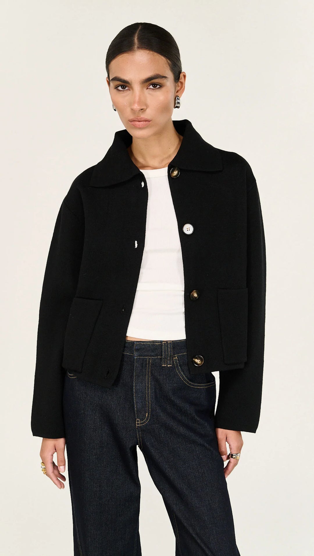 Aura Knit Barn Jacket - Black