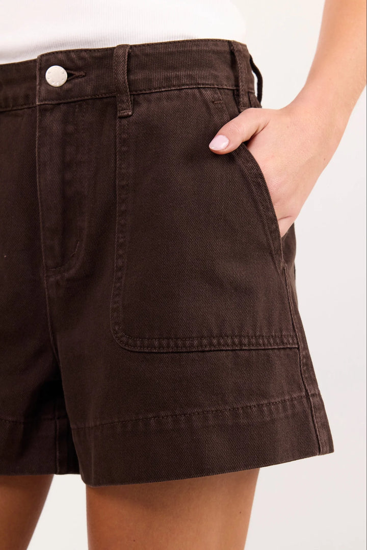 Kindly Dark Chocolate Pocket Denim Short |Ivy + Jack