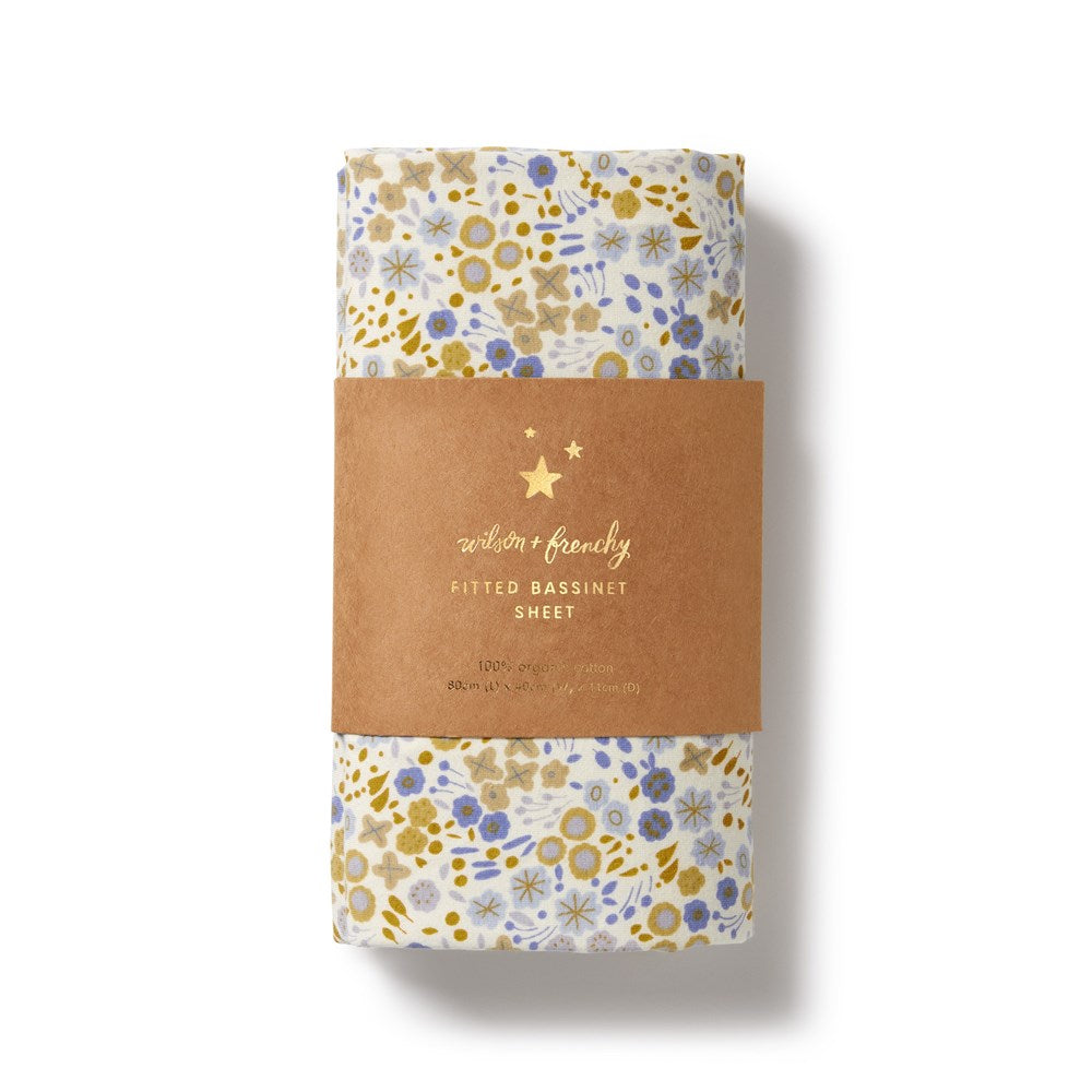 Wilson & Frenchy little meadow bassinet sheets available from www.thecollectivenz.com