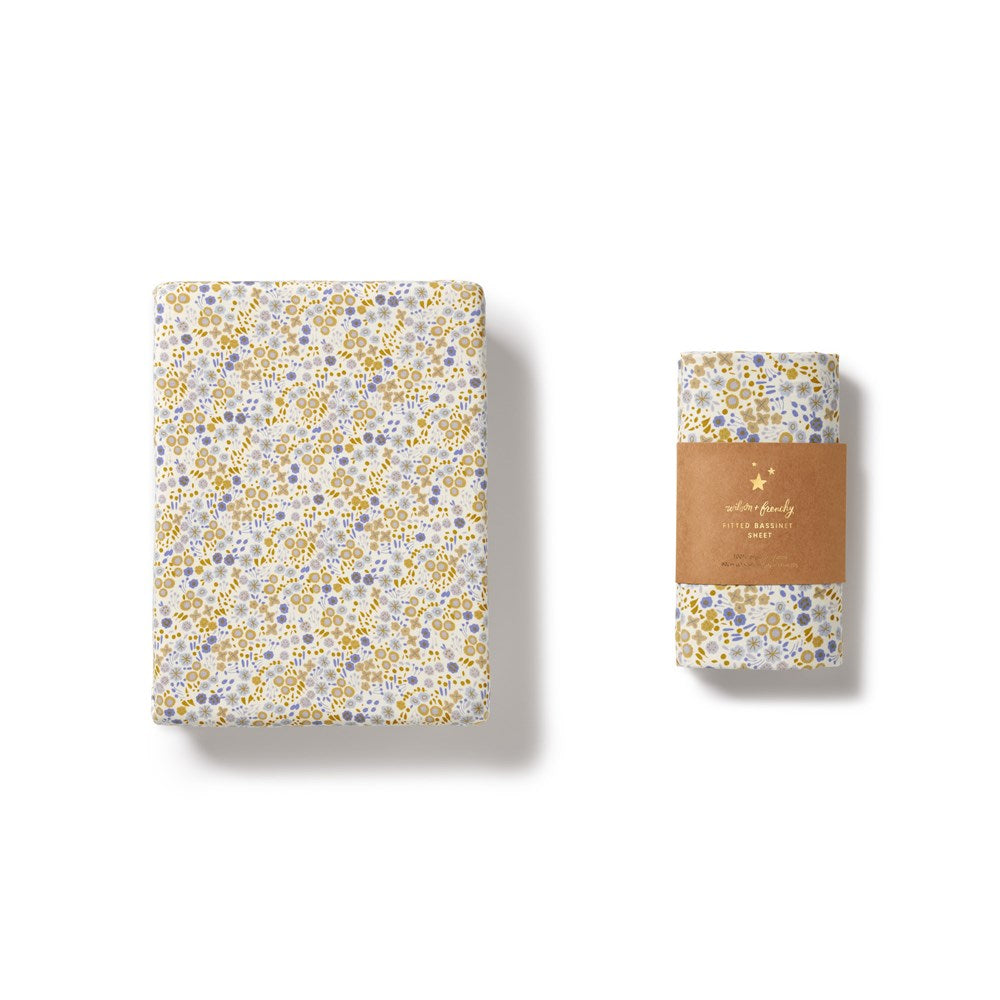 Wilson & Frenchy little meadow bassinet sheets available from www.thecollectivenz.com