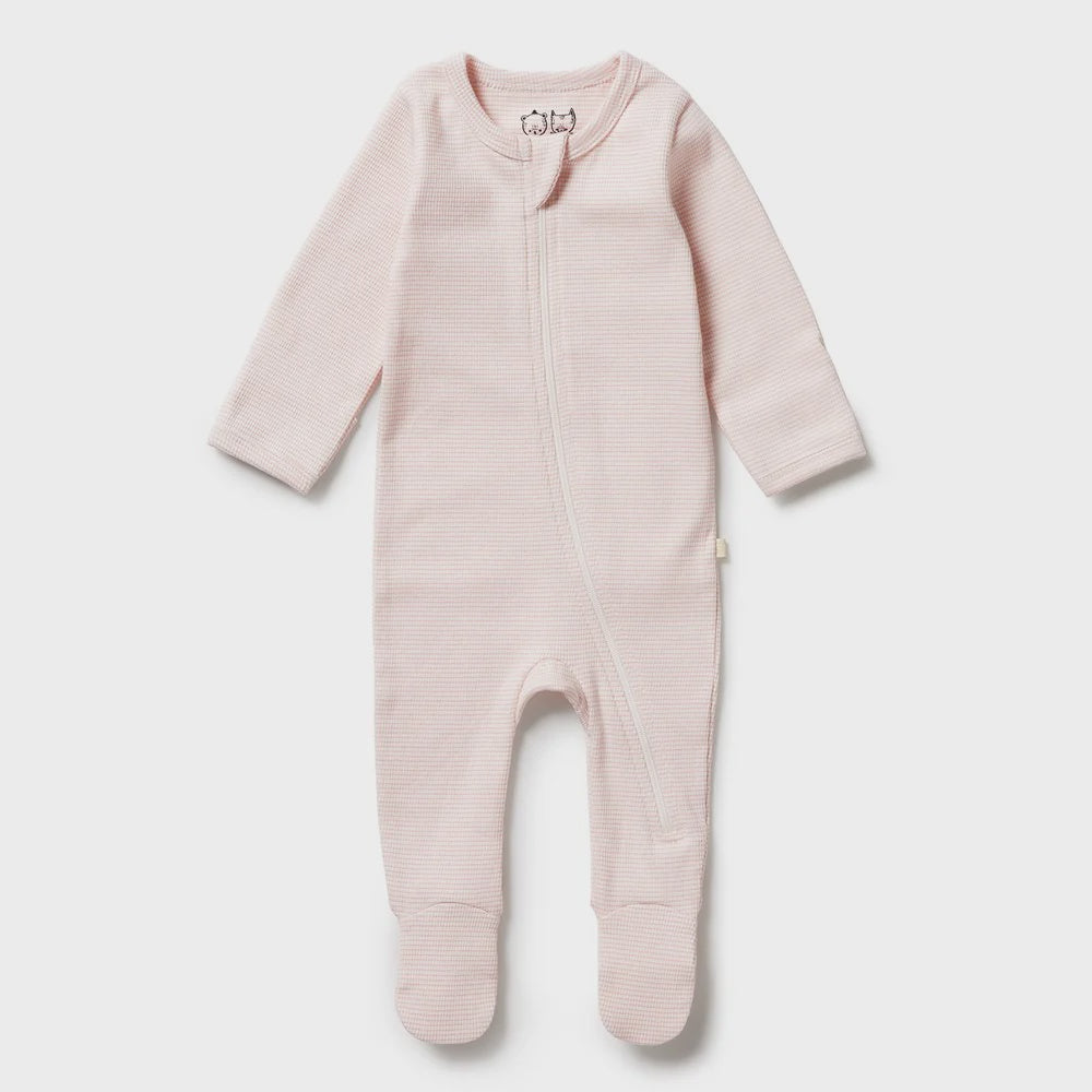 Stripe Cantaloupe Rib Zipsuit with Feet | Wilson & Frenchy