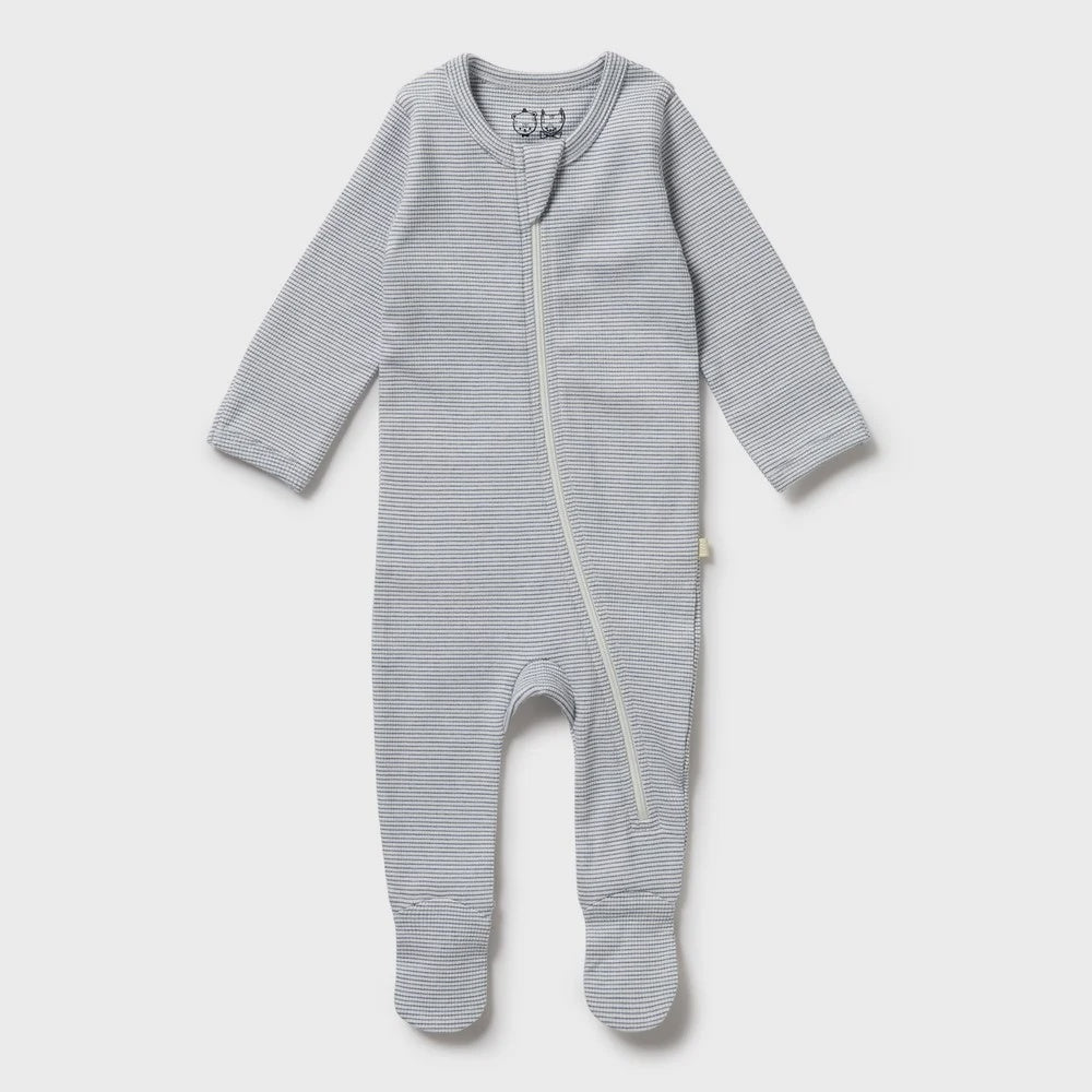 Stripe Raindrop Rib Zipsuit with Feet | Wilson & Frenchy