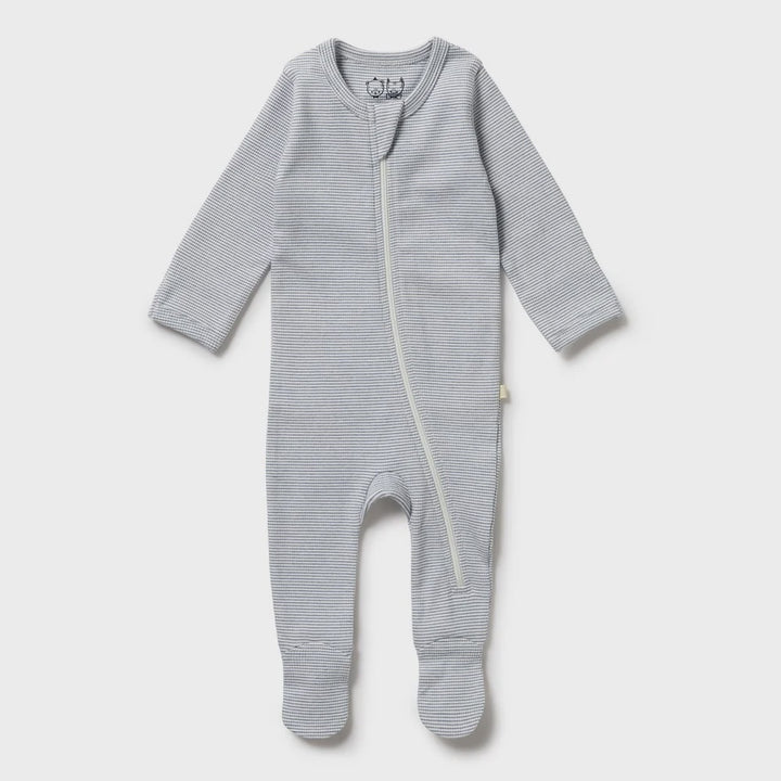 Stripe Raindrop Rib Zipsuit with Feet | Wilson & Frenchy
