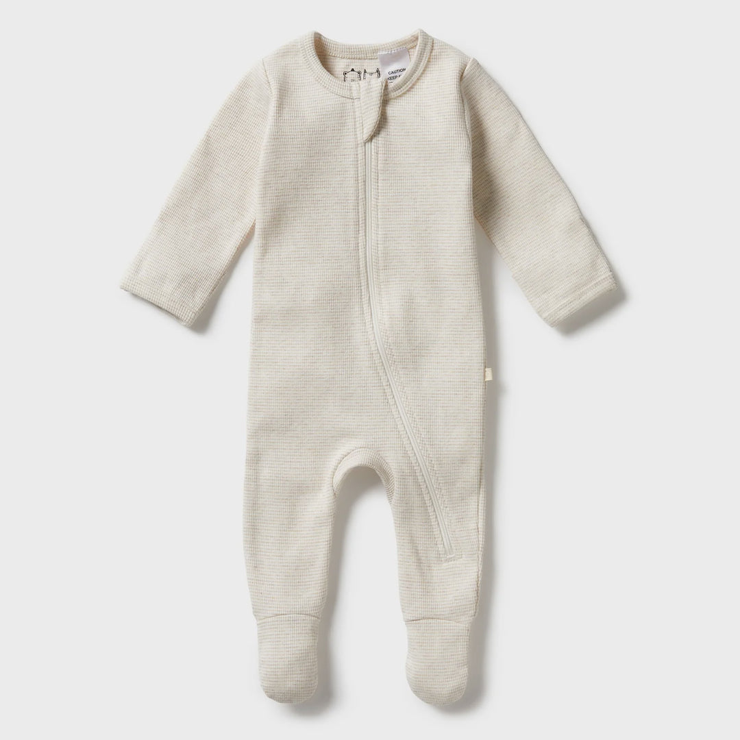 Stripe Oatmeal Rib Zipsuit with Feet | Wilson & Frenchy