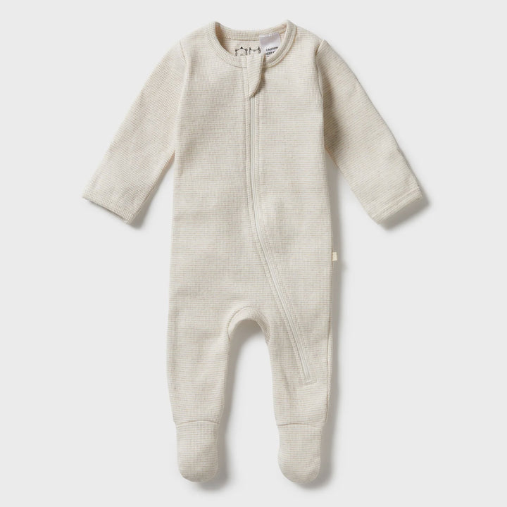 Stripe Oatmeal Rib Zipsuit with Feet | Wilson & Frenchy