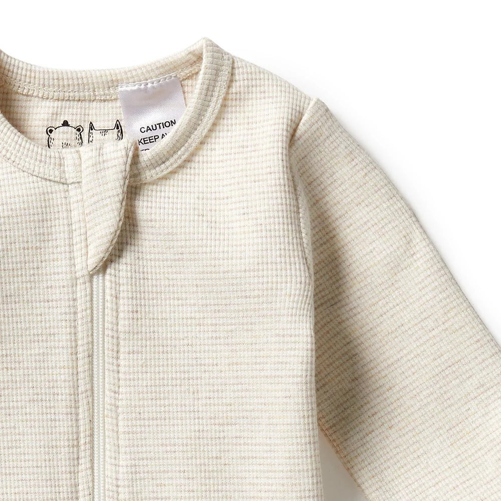 Stripe Oatmeal Rib Zipsuit with Feet | Wilson & Frenchy