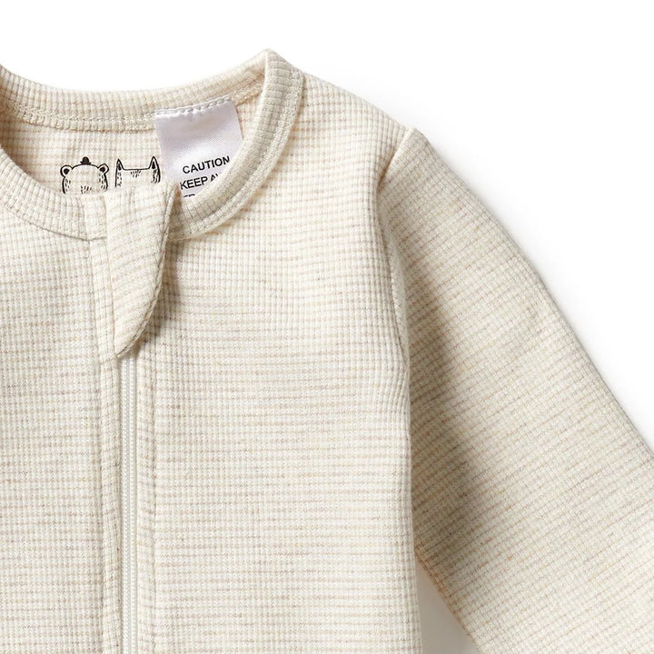 Stripe Oatmeal Rib Zipsuit with Feet | Wilson & Frenchy