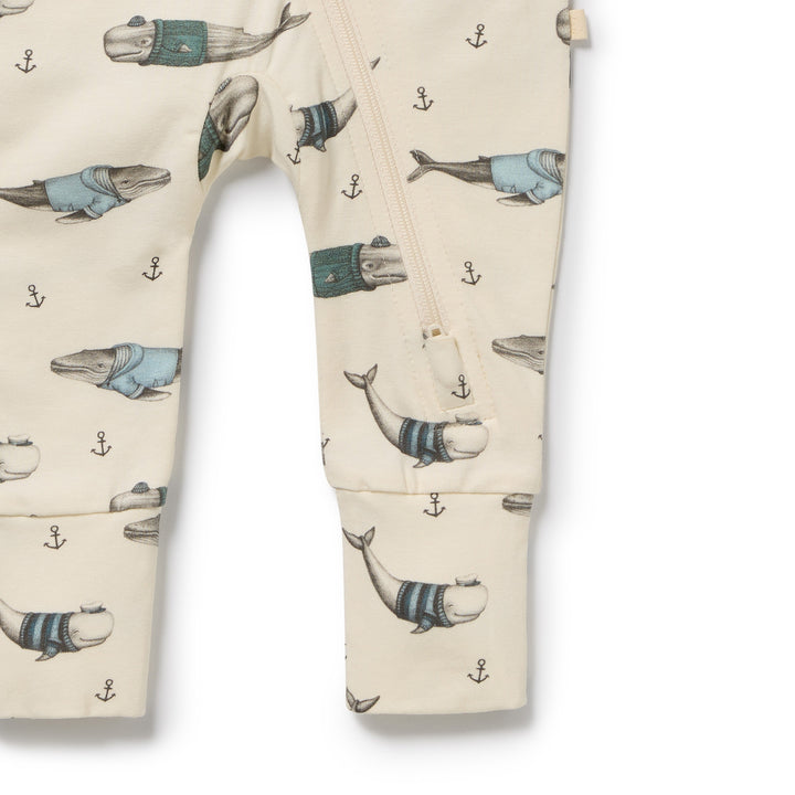 Woolly Whales Organic Zipsuit with Feet