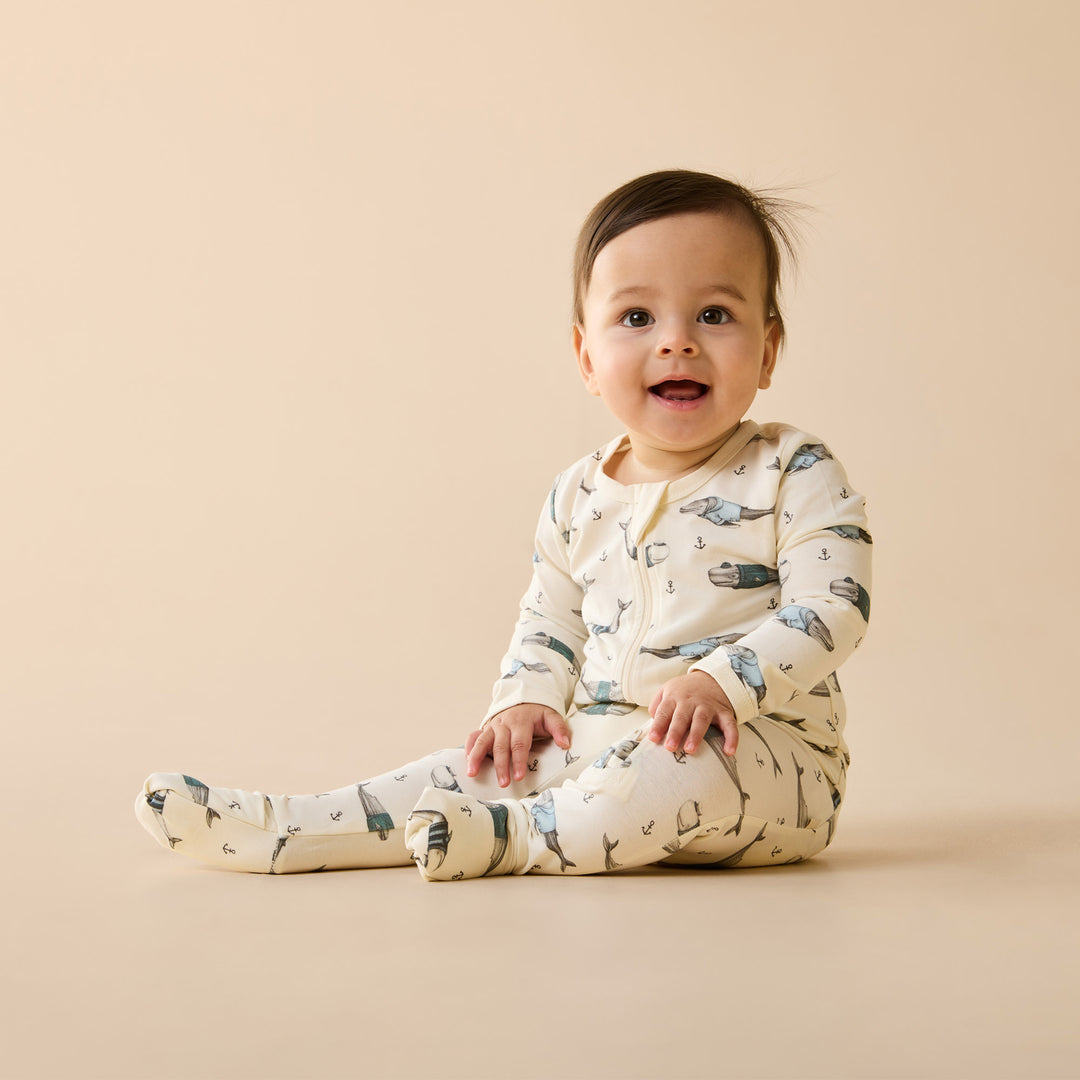 Woolly Whales Organic Zipsuit with Feet