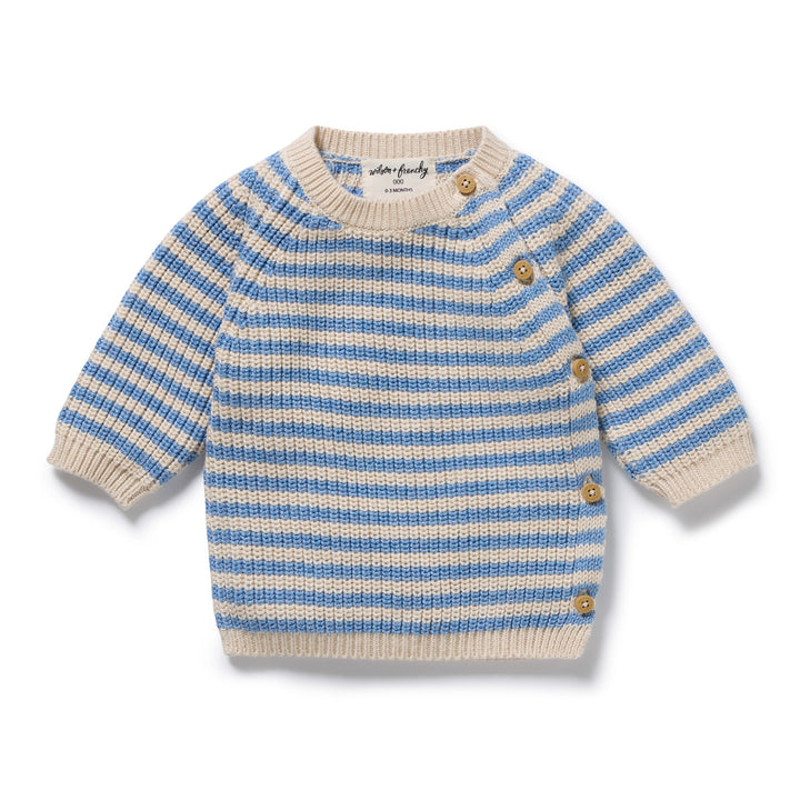 Frosted Blue Organic Knitted Stripe Jumper