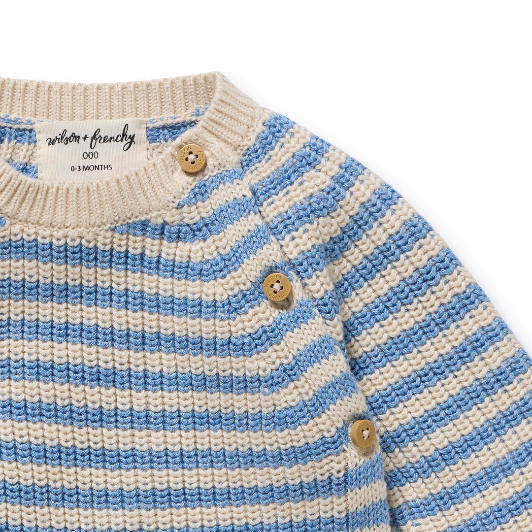 Frosted Blue Organic Knitted Stripe Jumper