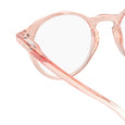 Close-up of a pair of rose gold eyeglasses on a white background