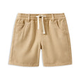 Beige shorts with a drawstring on a white background