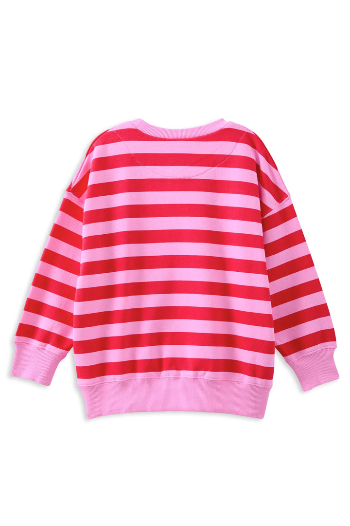 Pink and red striped sweater on a white background