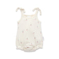 Baby romper with cherry pattern on a white background