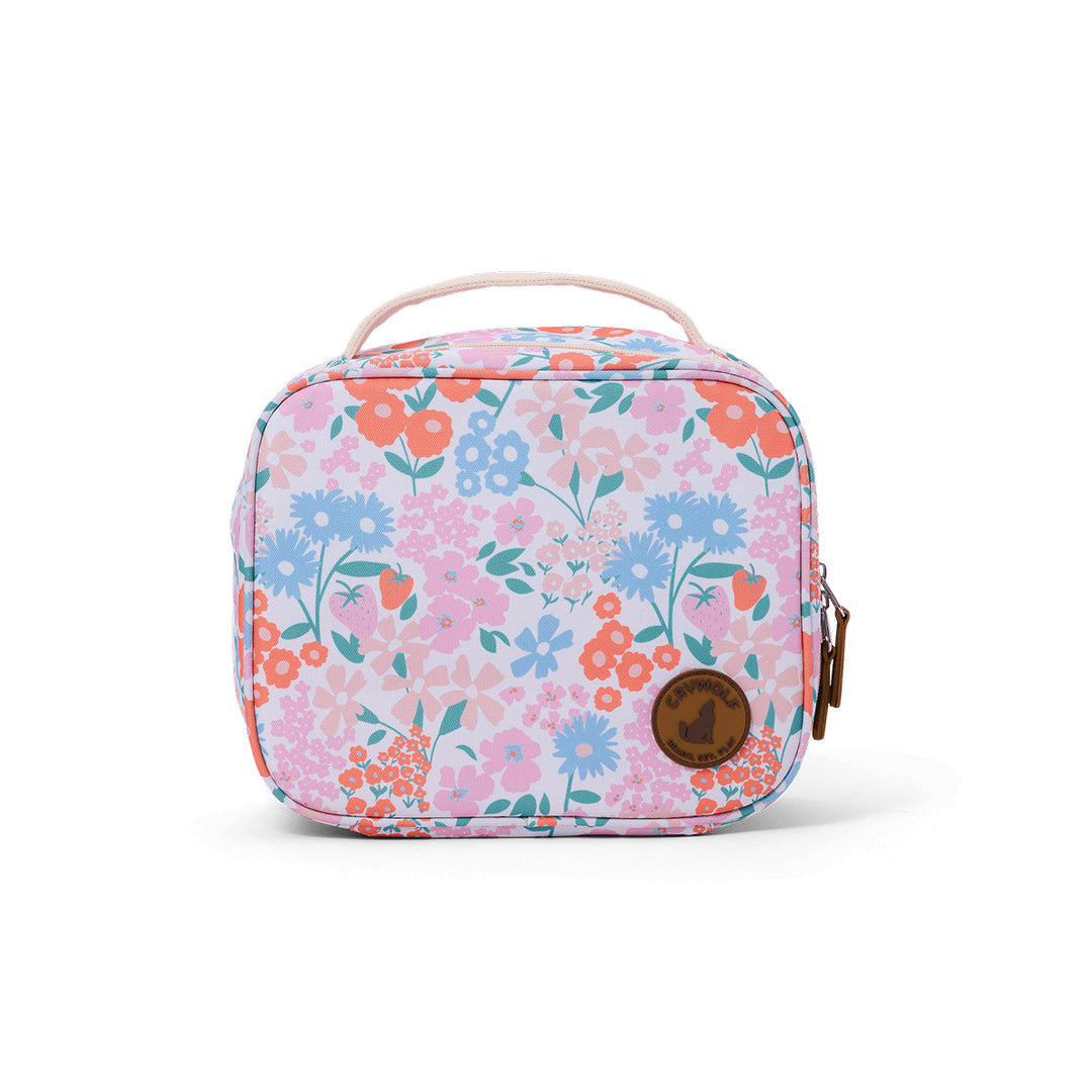 Floral-patterned lunch bag on a white background