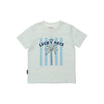 Light blue crywolf t-shirt with 'Lucky Days' graphic and palm tree design on a white background