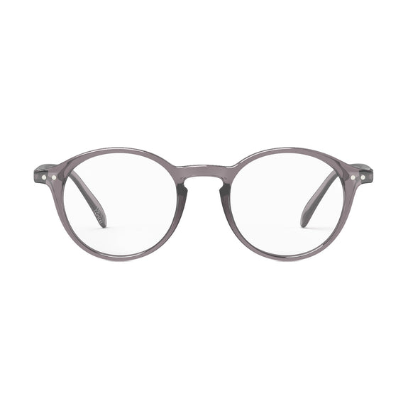 Round gray eyeglasses on a white background