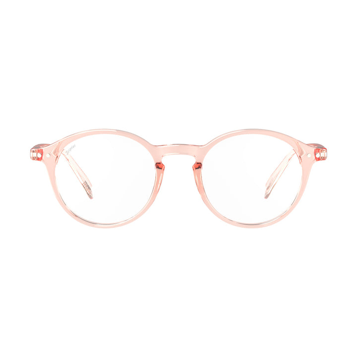 Pink eyeglasses on a white background