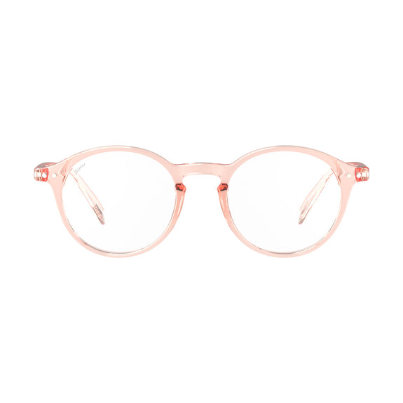 Pink eyeglasses on a white background