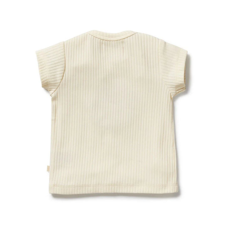 Beige ribbed sleeveless vest on a white background