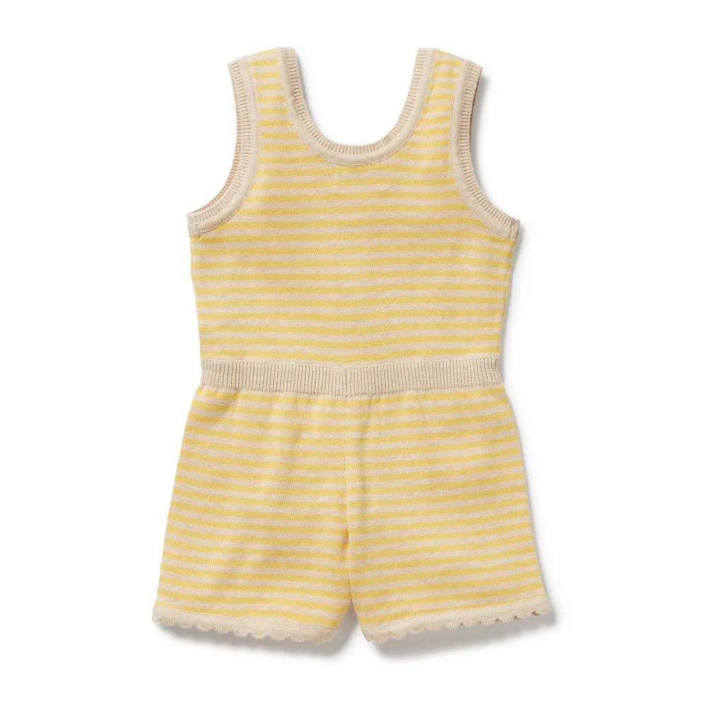 Yellow striped wilson & frenchy romper on a white background