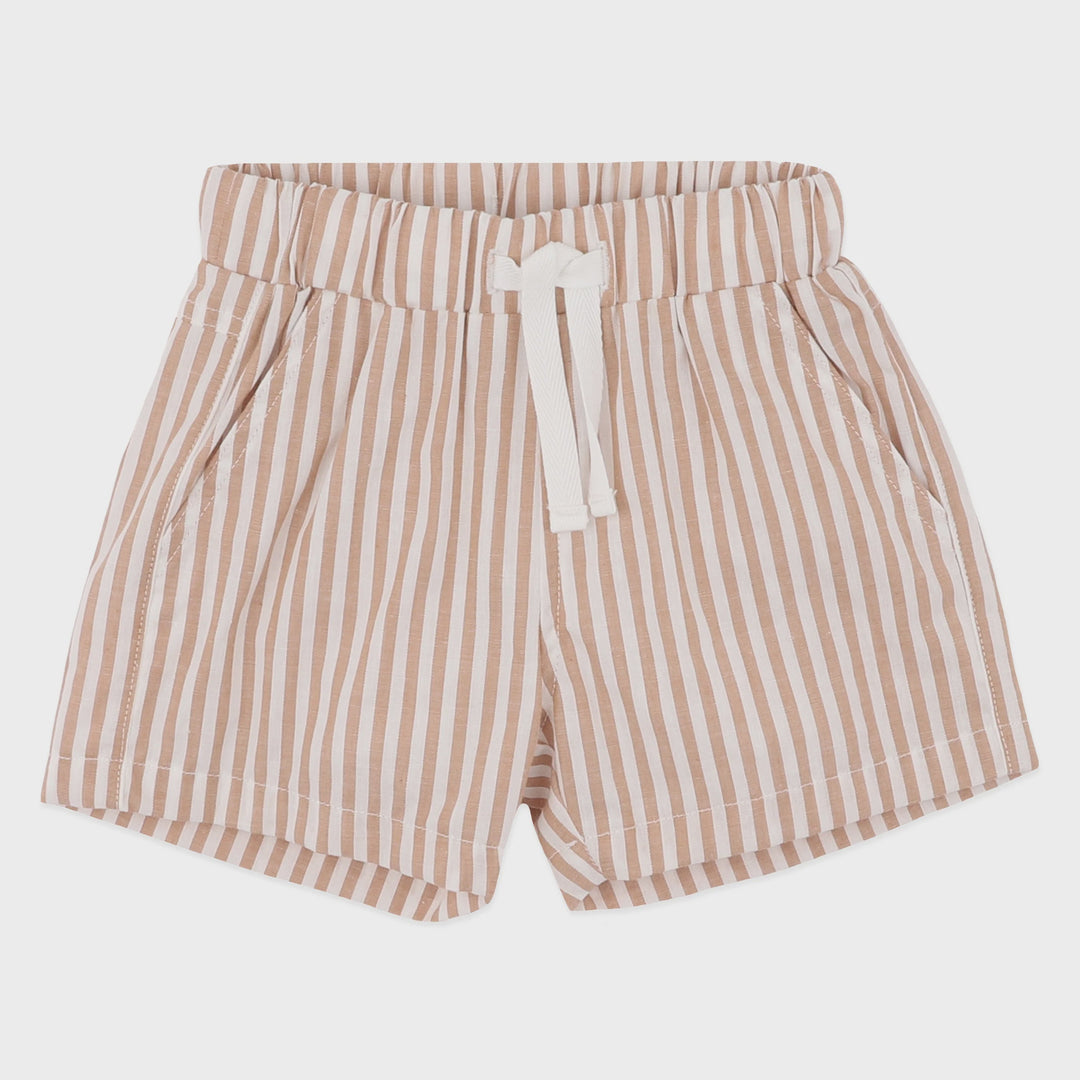 Striped shorts with a drawstring on a white background
