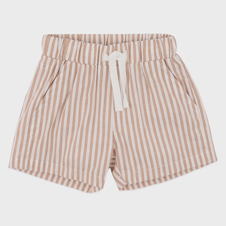 Striped shorts with a drawstring on a white background