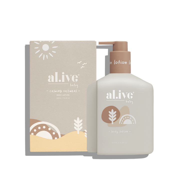 Al.Ive calming oatmeal baby lotion available from www.thecollectivenz.com