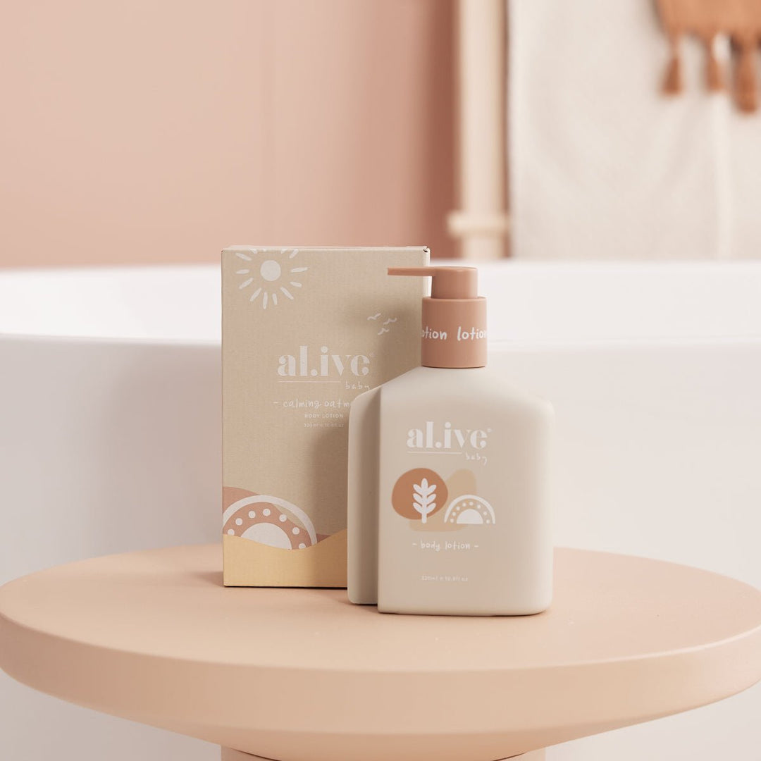 Al.Ive calming oatmeal baby lotion available from www.thecollectivenz.com