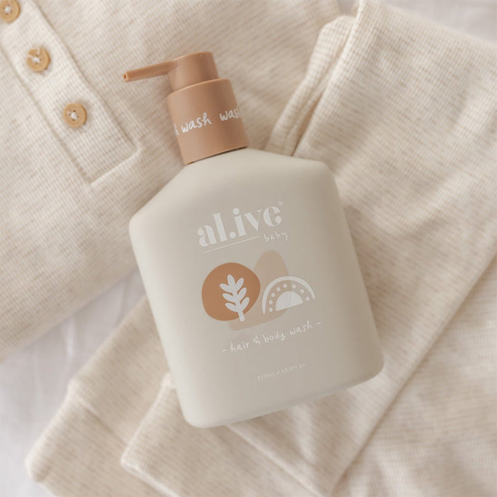 Al.ive baby hair and body wash available from www.thecollectivenz.com