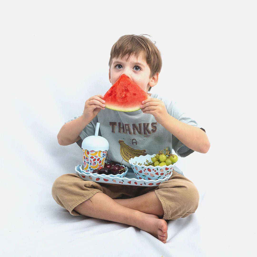 Silicone Bowl + Plate Set – Blue Fruit