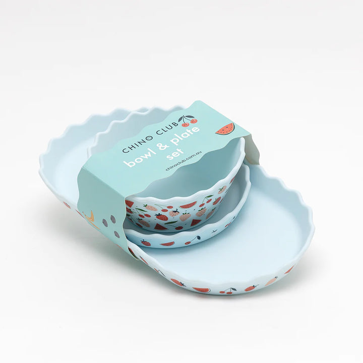Silicone Bowl + Plate Set – Blue Fruit