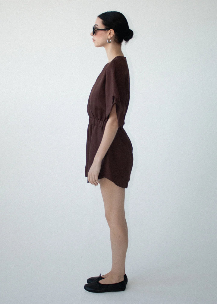 Rhodes Chocolate Wrap Playsuit | Staple The Label