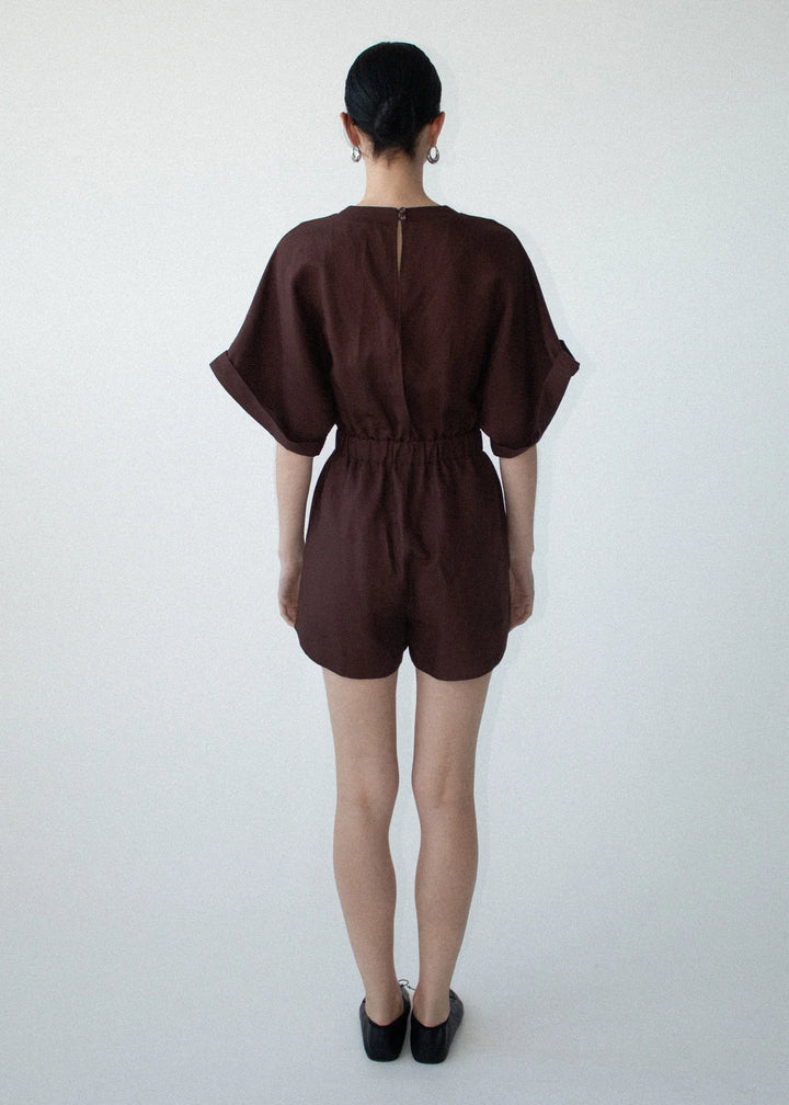 Rhodes Chocolate Wrap Playsuit | Staple The Label