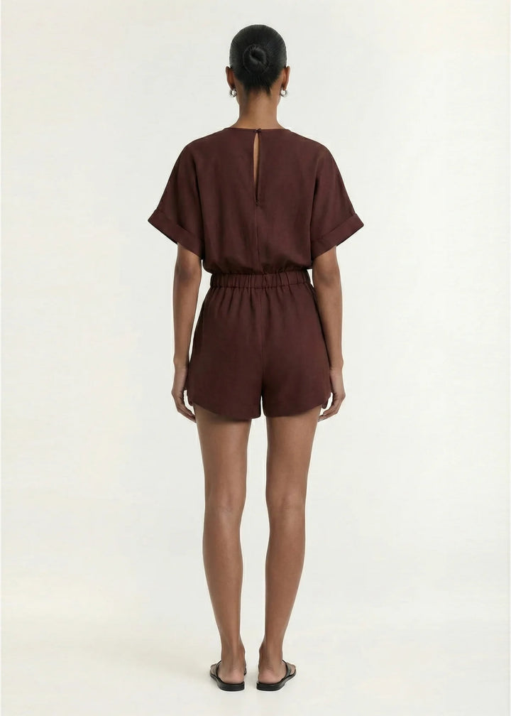 Rhodes Chocolate Wrap Playsuit | Staple The Label