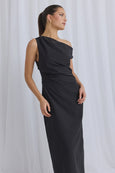 Stories be told Classified Black Off Shoulder Tuck Midi Dress available from www.thecollectivenz.com