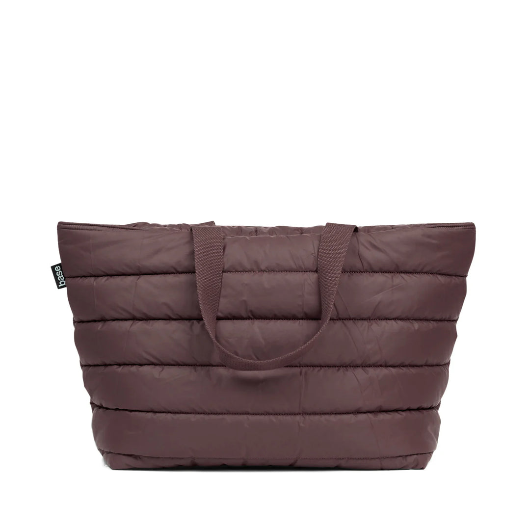Brown puffer tote bag on a white background
