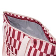 Red and white checkered cooler bag with a zipper on a white background