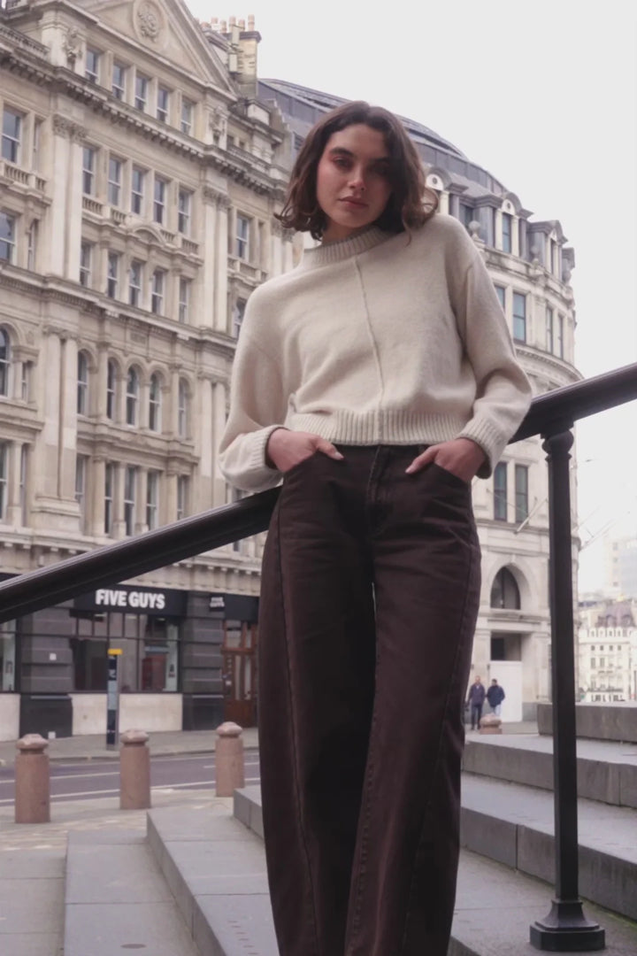 Edge Ivory Mock Neck Contrast Trim Jumper
