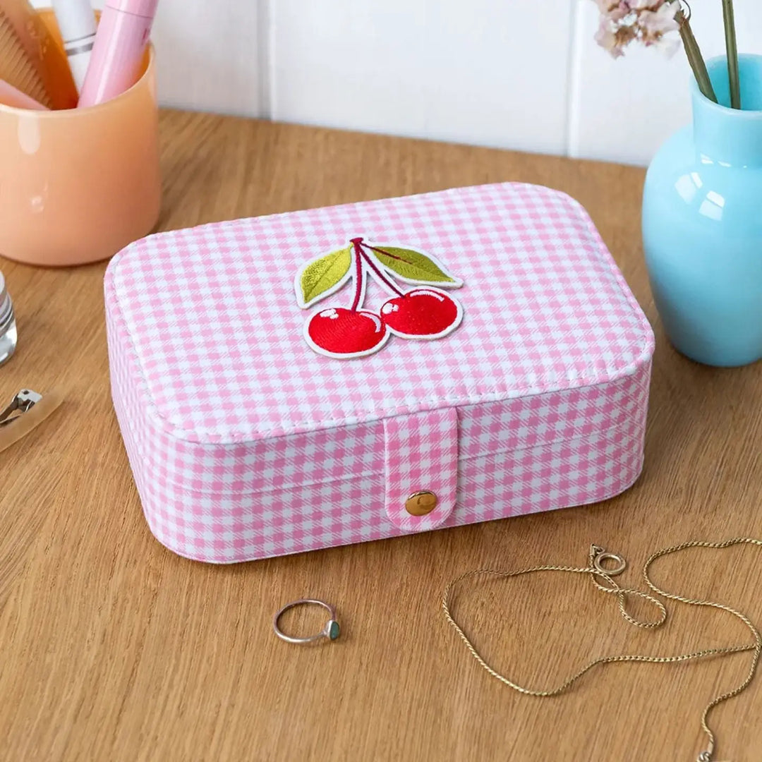 Rex London Pink Gingham Cherry Jewellery Box
