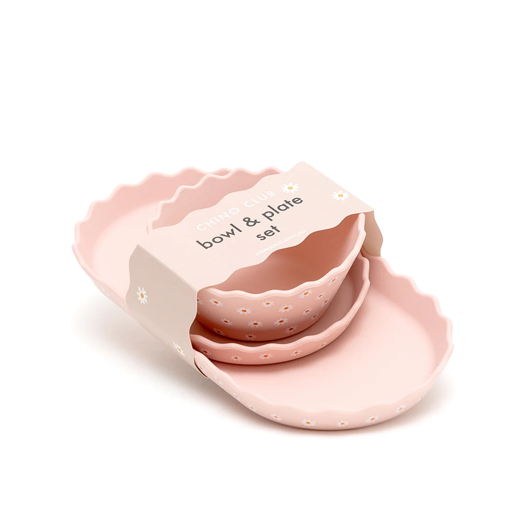 Silicone Bowl + Plate Set – Pink Daisy