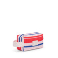 Rectangular striped pouch with red, white, and blue colors on a white background