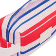 Rectangular pouch with red, white, and blue stripes on a white background