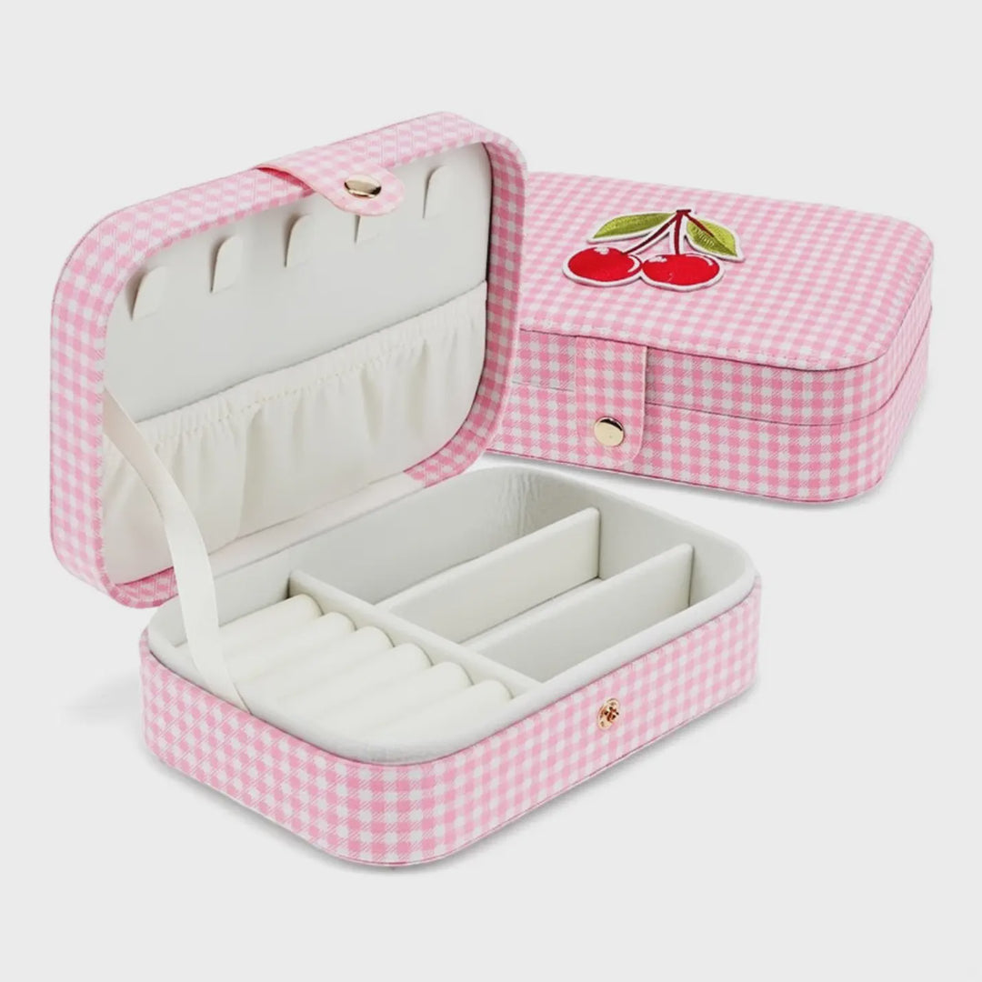 Rex London Pink Gingham Cherry Jewellery Box