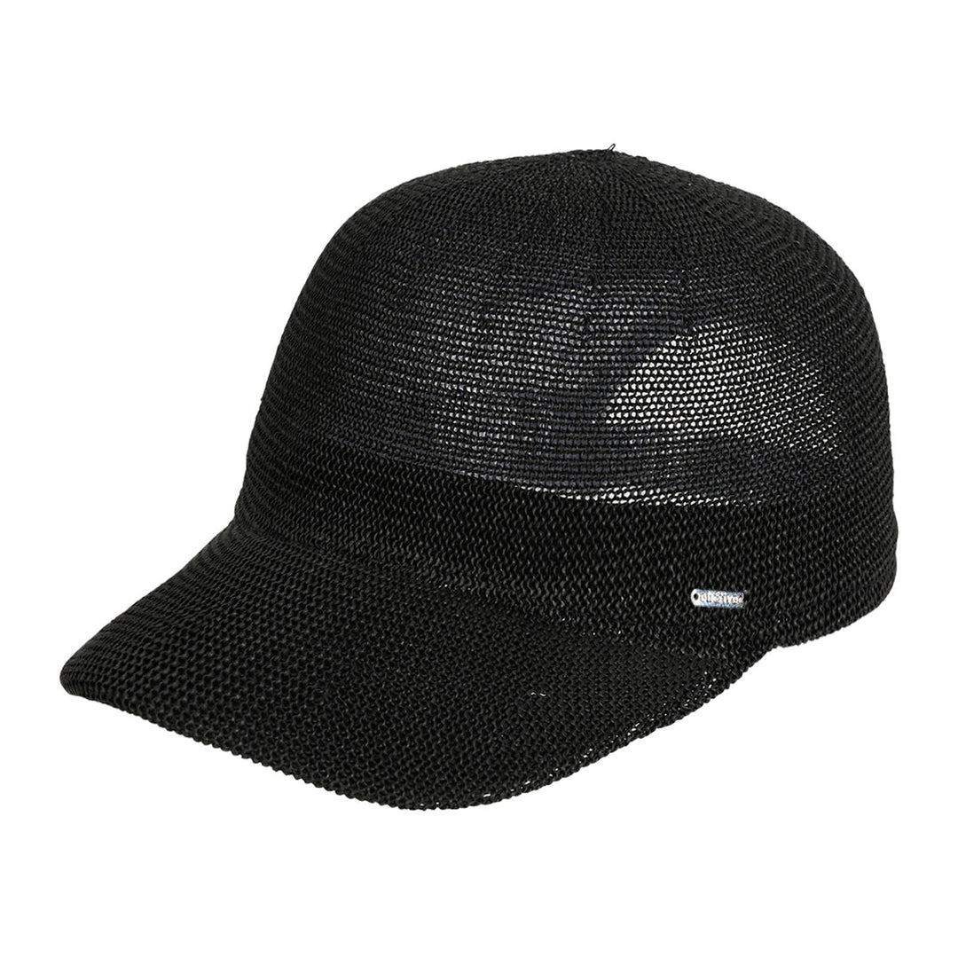 Eb & Ive Black cap with mesh design on a white background