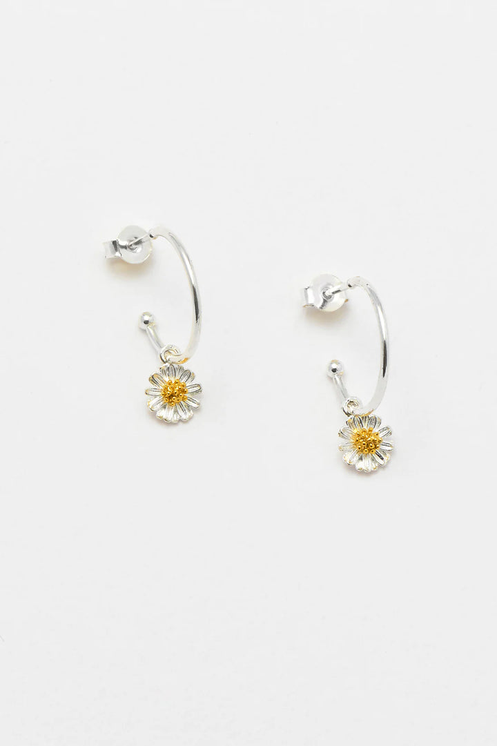 Mini Wildflower Hoop Drop Earrings - Silver And Gold Plated