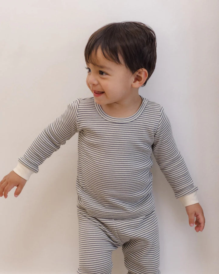 Midnight Microstripe Waffle Top  + Pant Set